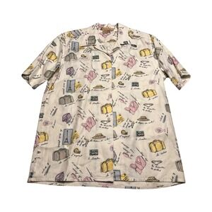 Studio 21 Vintage 100% Linen Parisian Travel Novelty Print Button Up Shirt S